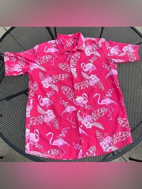 Vibrant Pink Flamingo Button-Up Shirt